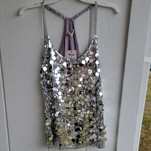 Silver Sequin Camisole Top Dressy Bling Party Cruise Fun